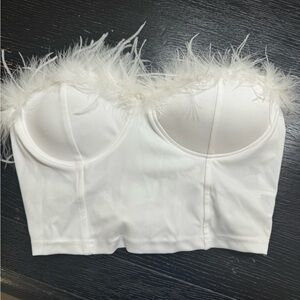 White crop top with feathers